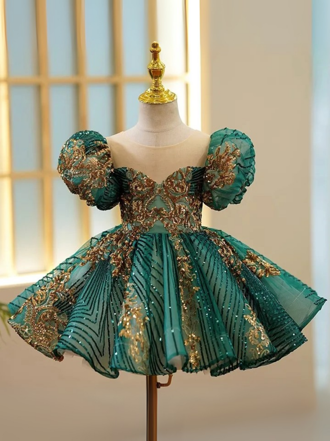 Enchanting Sequin Puff Sleeve Special Occasion Dress Mia Belle Girls