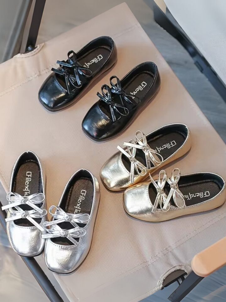 Double Bow Metallic Ballet Flats