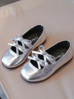 Double Bow Metallic Ballet Flats