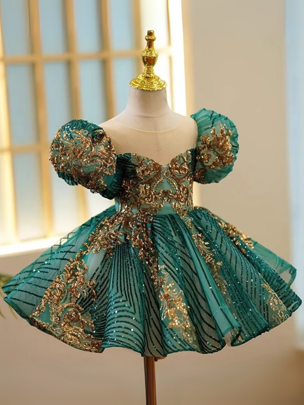 Enchanting Sequin Puff Sleeve Special Occasion Dress Mia Belle Girls
