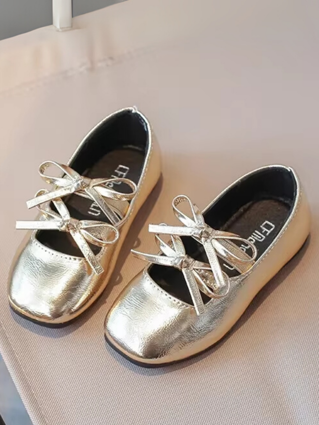 Double Bow Metallic Ballet Flats
