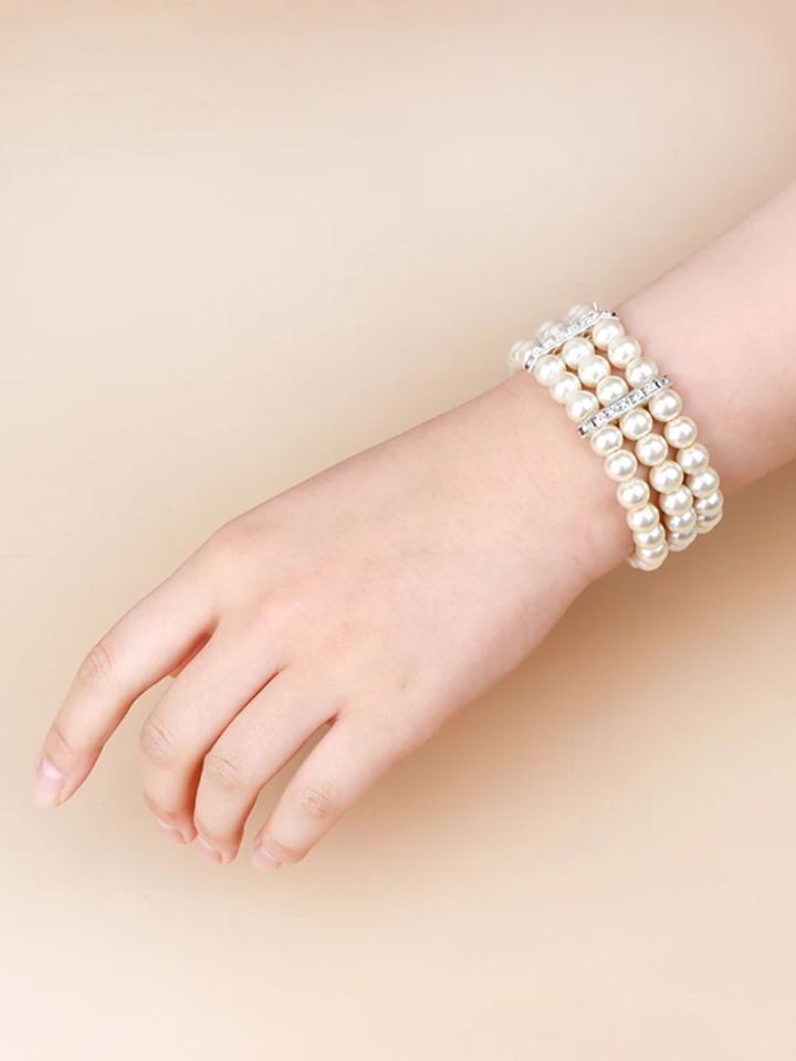 Elegant 3-Row Bangle Pearl Bracelet