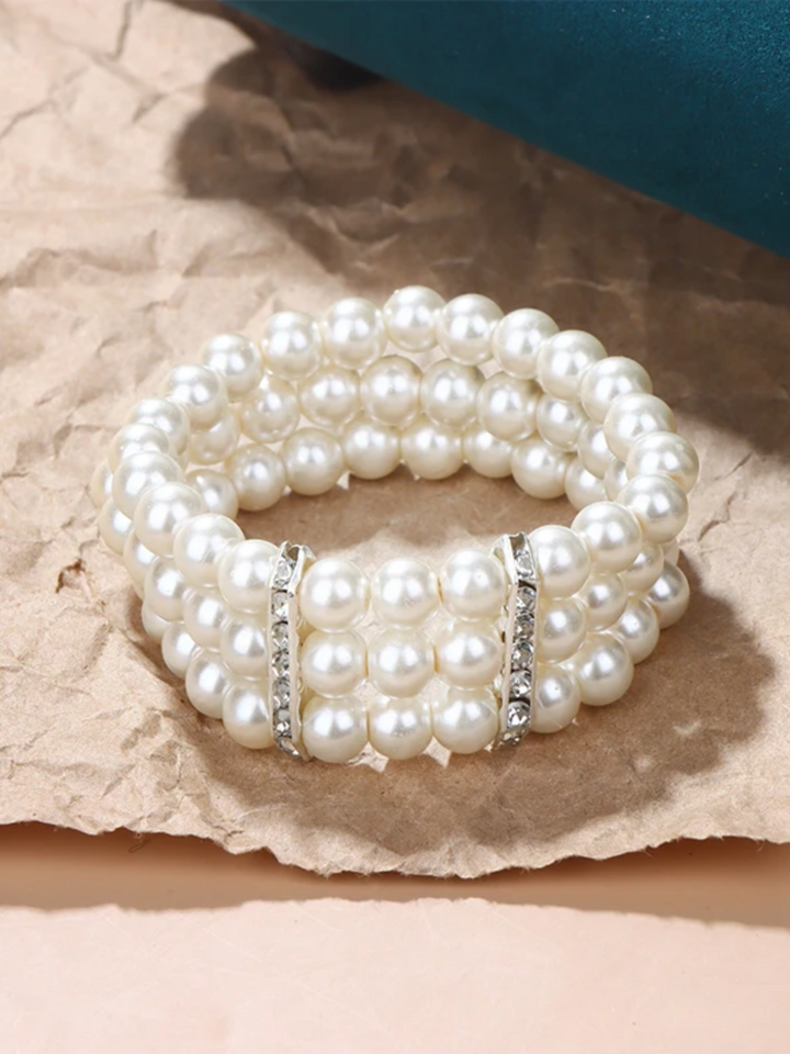 Elegant 3-Row Bangle Pearl Bracelet