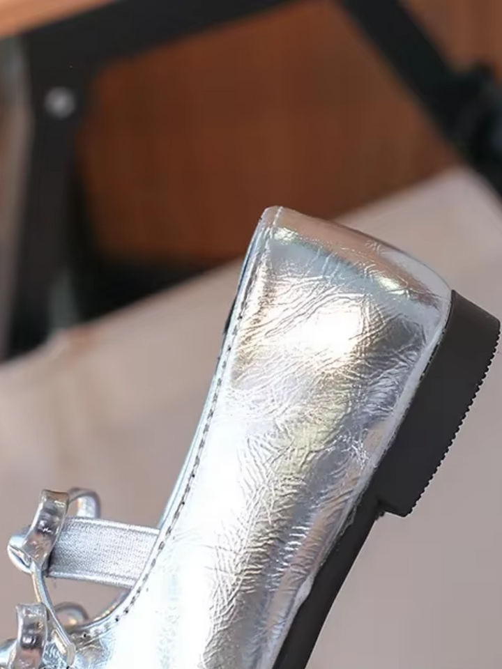 Double Bow Metallic Ballet Flats