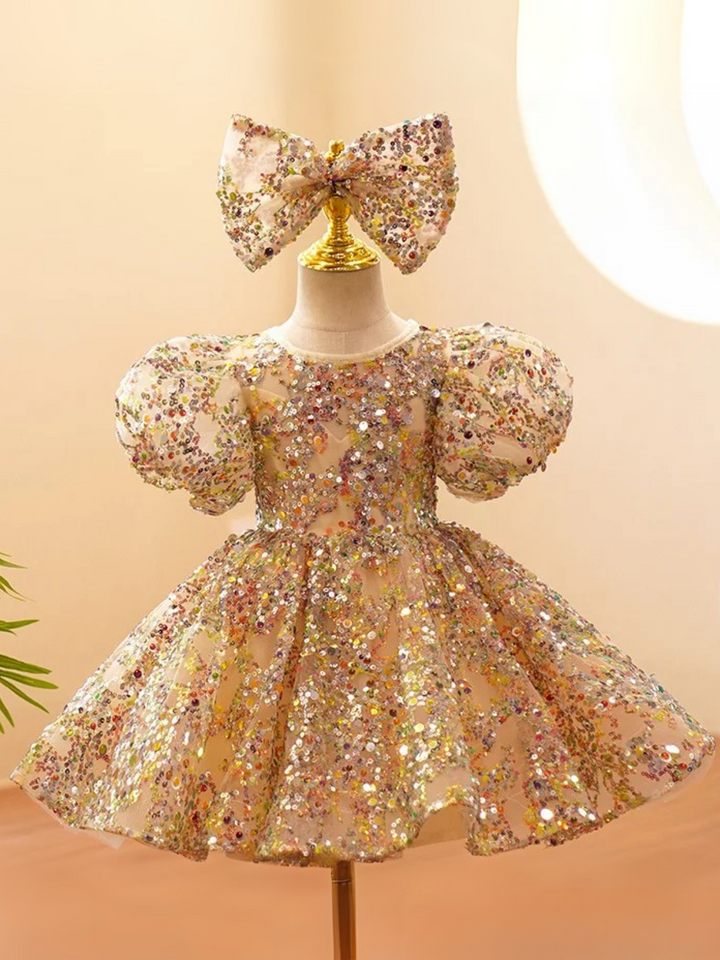 Gold Sequin Magic Mini Special Occasion Dress Mia Belle Girls