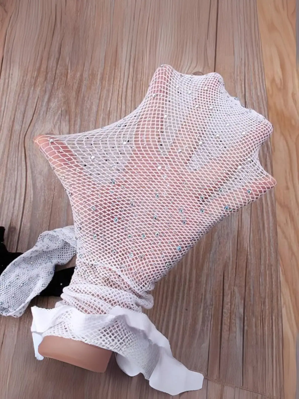 Girls White Rhinestone Embellished Fishnet Tights White / One Size