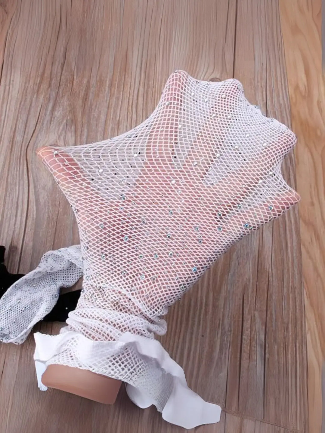 Girls White Rhinestone Embellished Fishnet Tights White / One Size