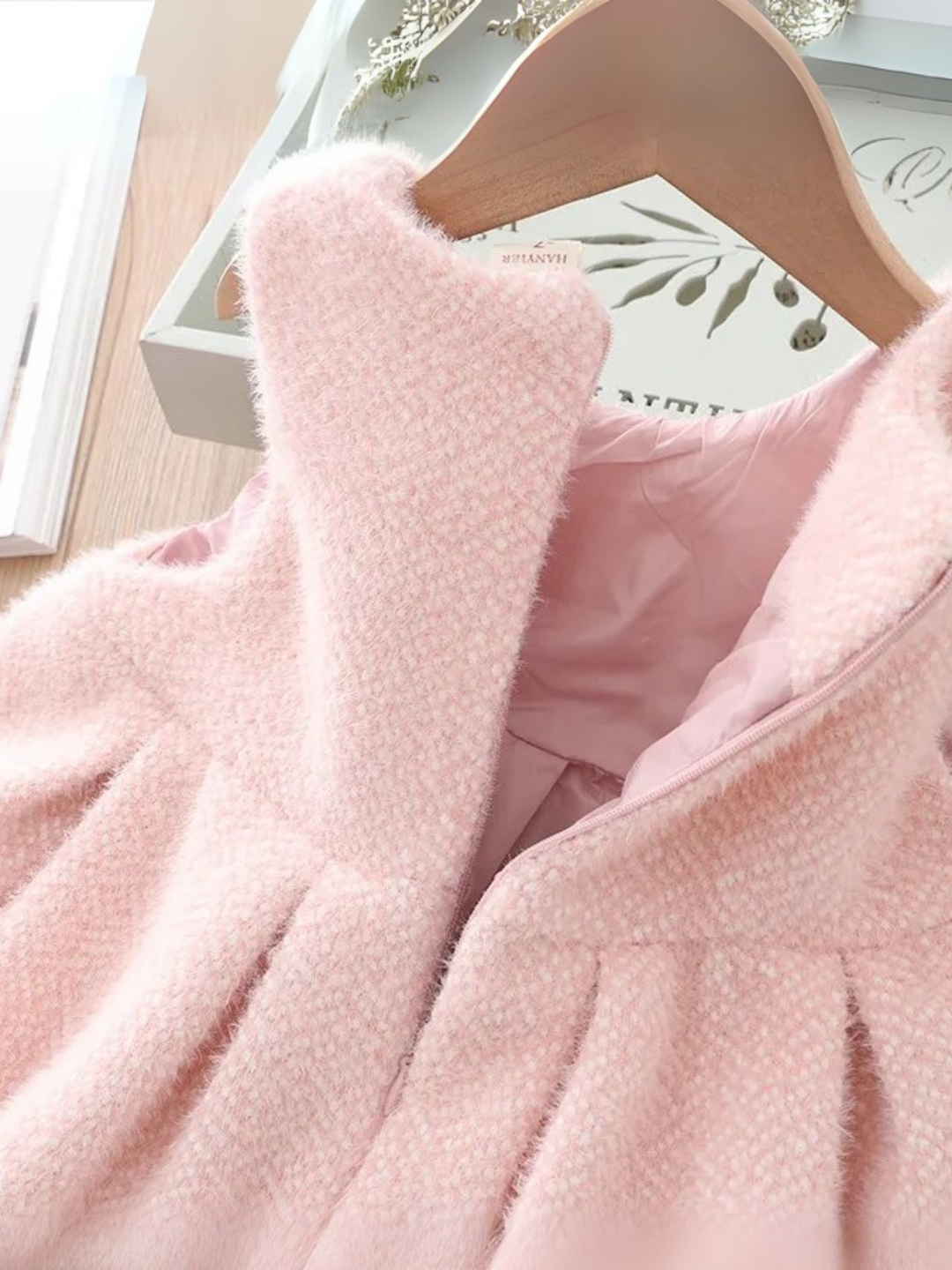 Blush Tweed Pearl Trim Coat & Tank Dress Set Pink / 6Y