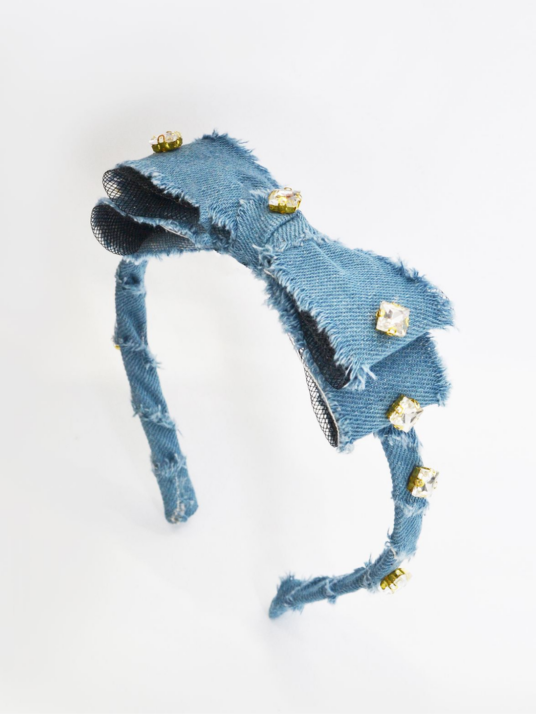 Festive Denim Diamond-Embedded Bow Headband Mia Belle Girls
