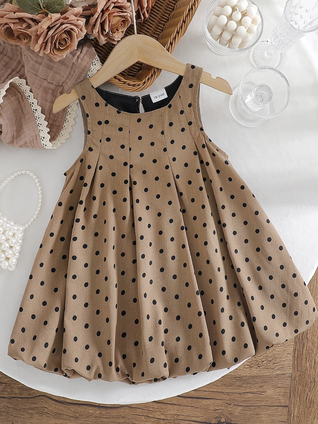 Chic Tan Polka Dot Bubble Dress