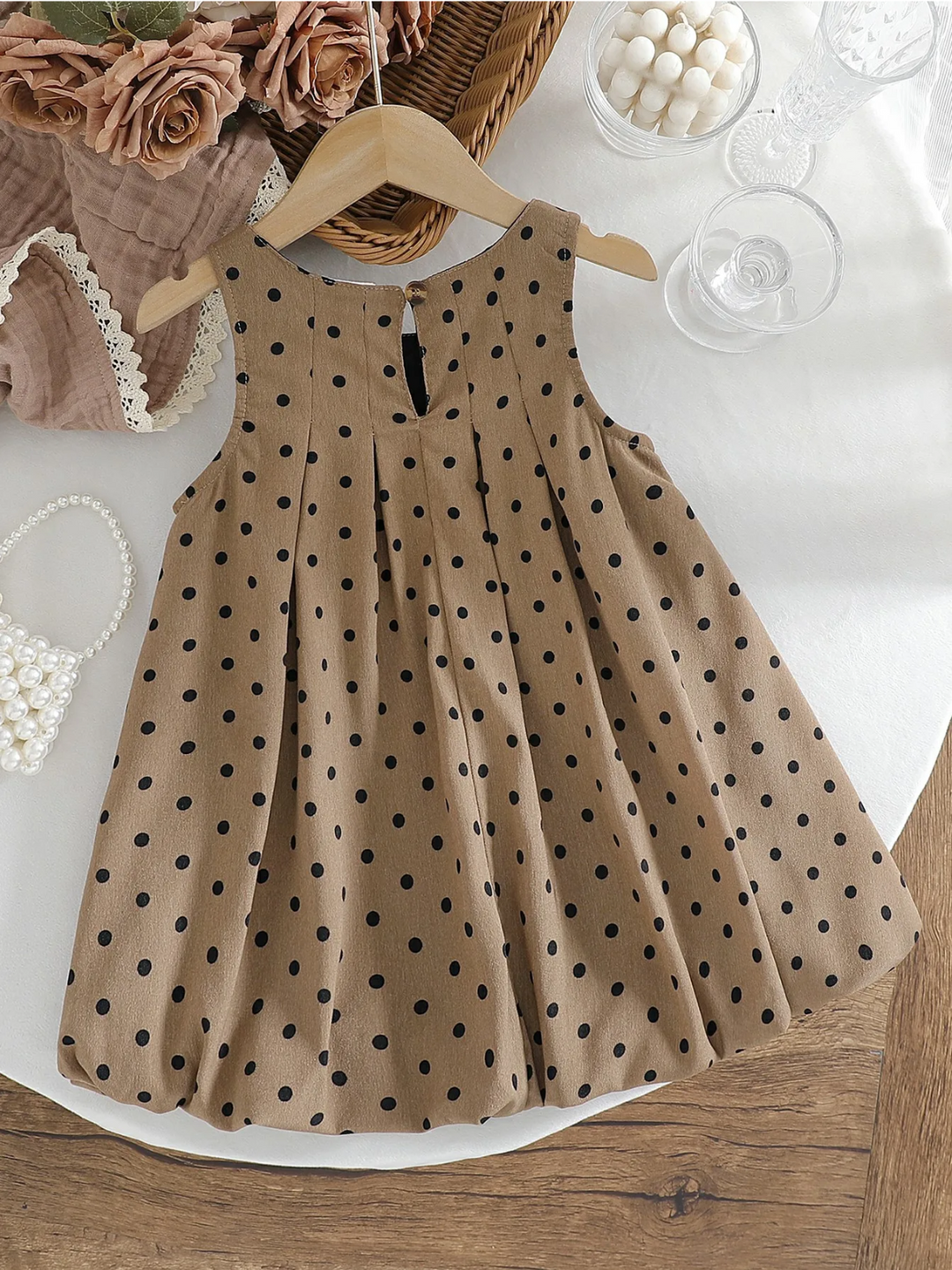 Chic Tan Polka Dot Bubble Dress Brown / 3T