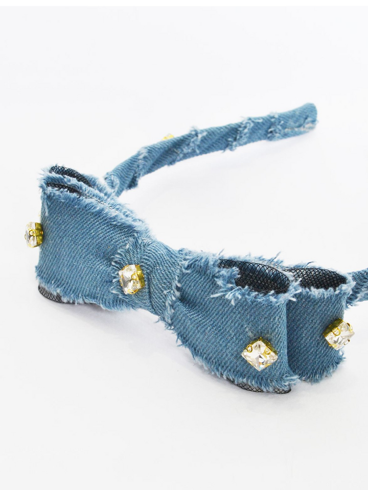 Festive Denim Diamond-Embedded Bow Headband Mia Belle Girls