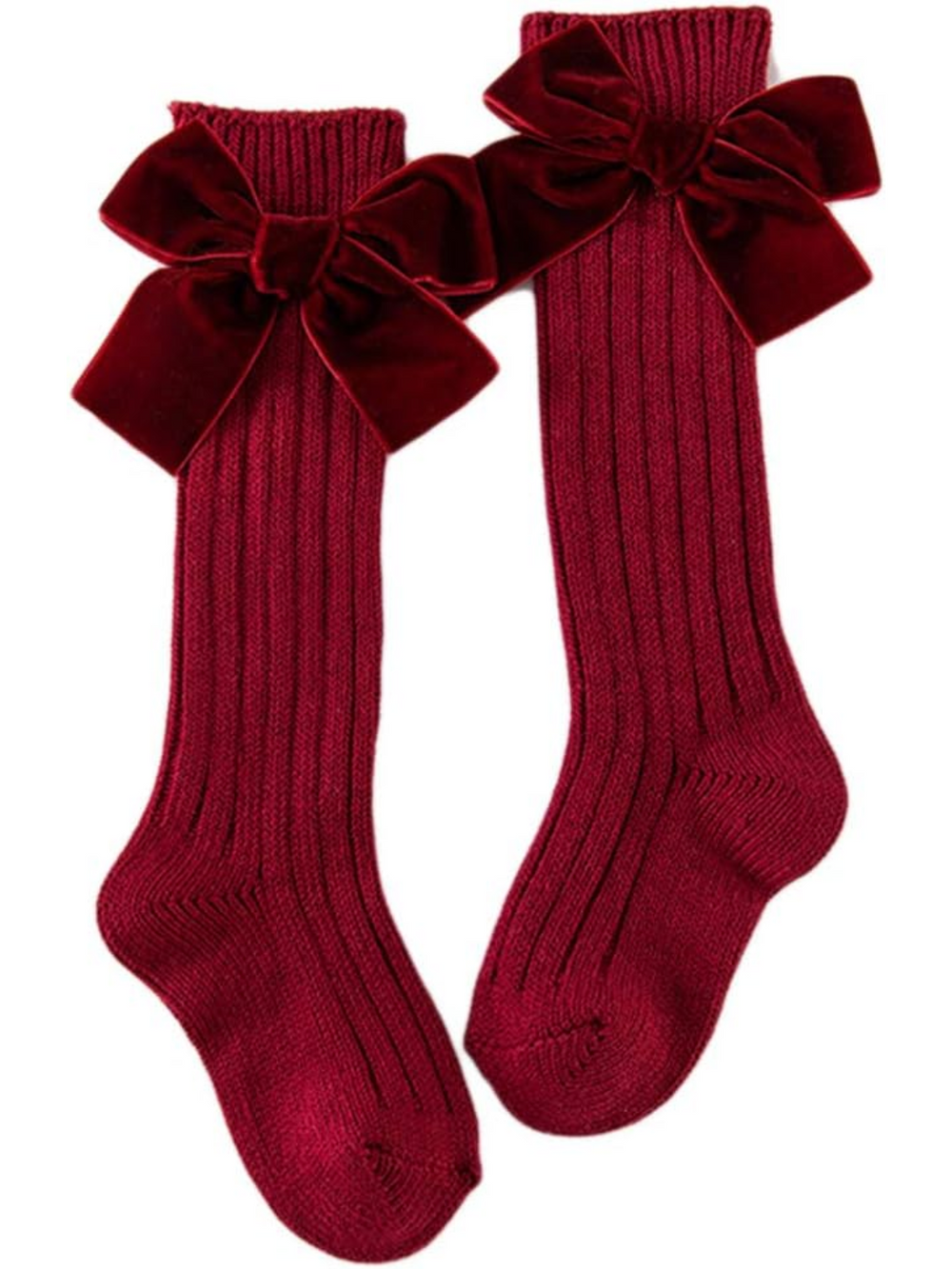 Darling Knee High Maroon Velvet Bow Socks Mia Belle Girls