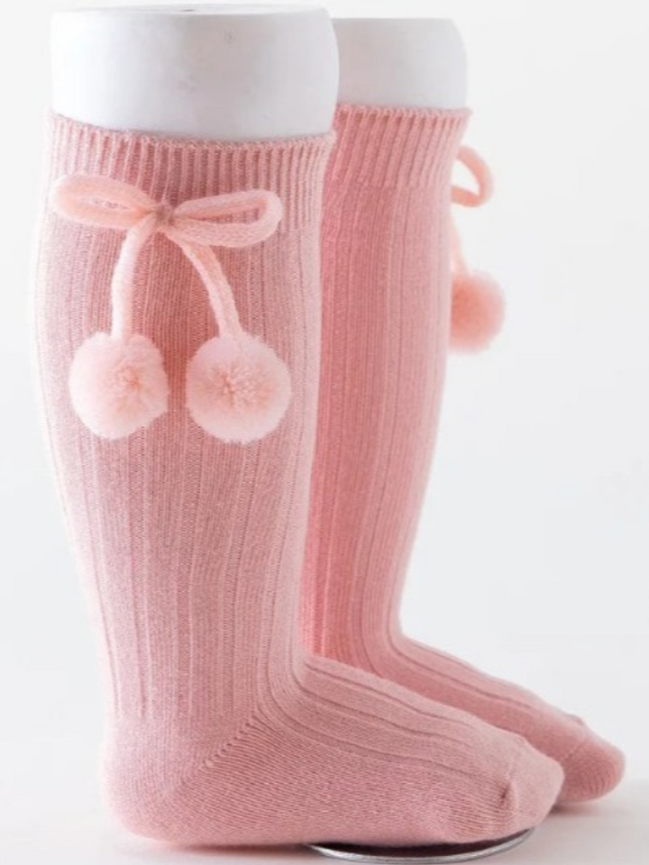 Girls' Knee High Bow Pom Pom Socks