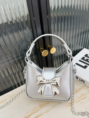 Silver Girls Bow Crossbody Purse