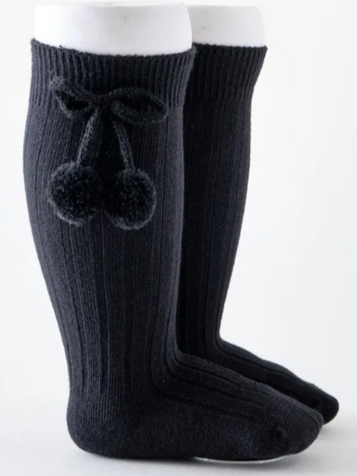 Girls' Knee High Bow Pom Pom Socks