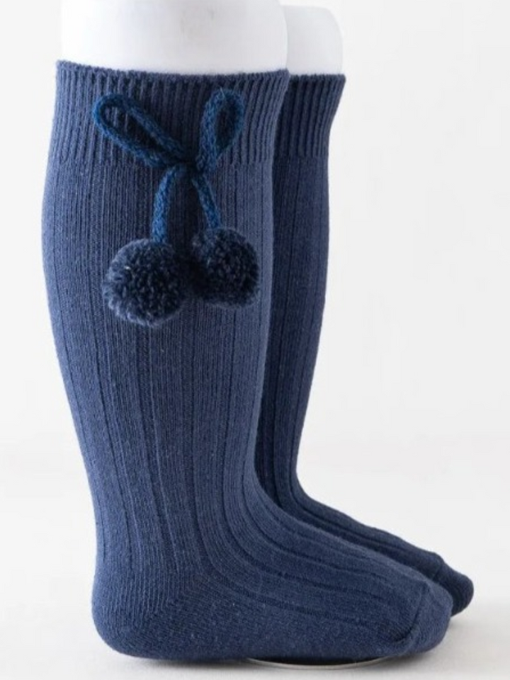 Girls' Knee High Bow Pom Pom Socks