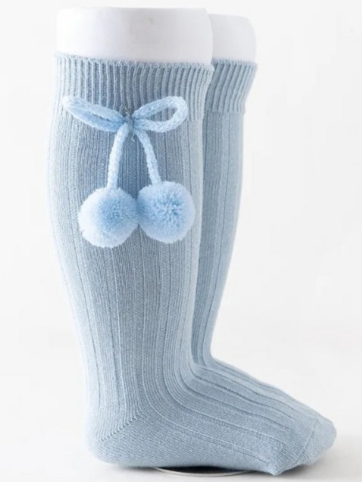 Girls' Knee High Bow Pom Pom Socks