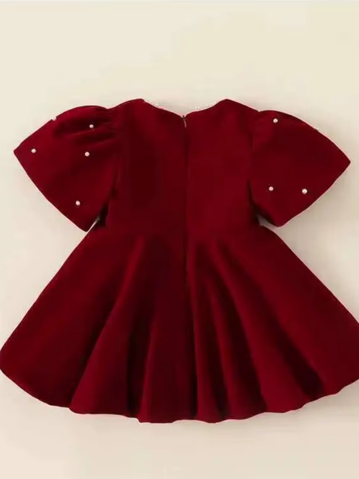 Ruby Velvet Puff Sleeve Bubble Dress