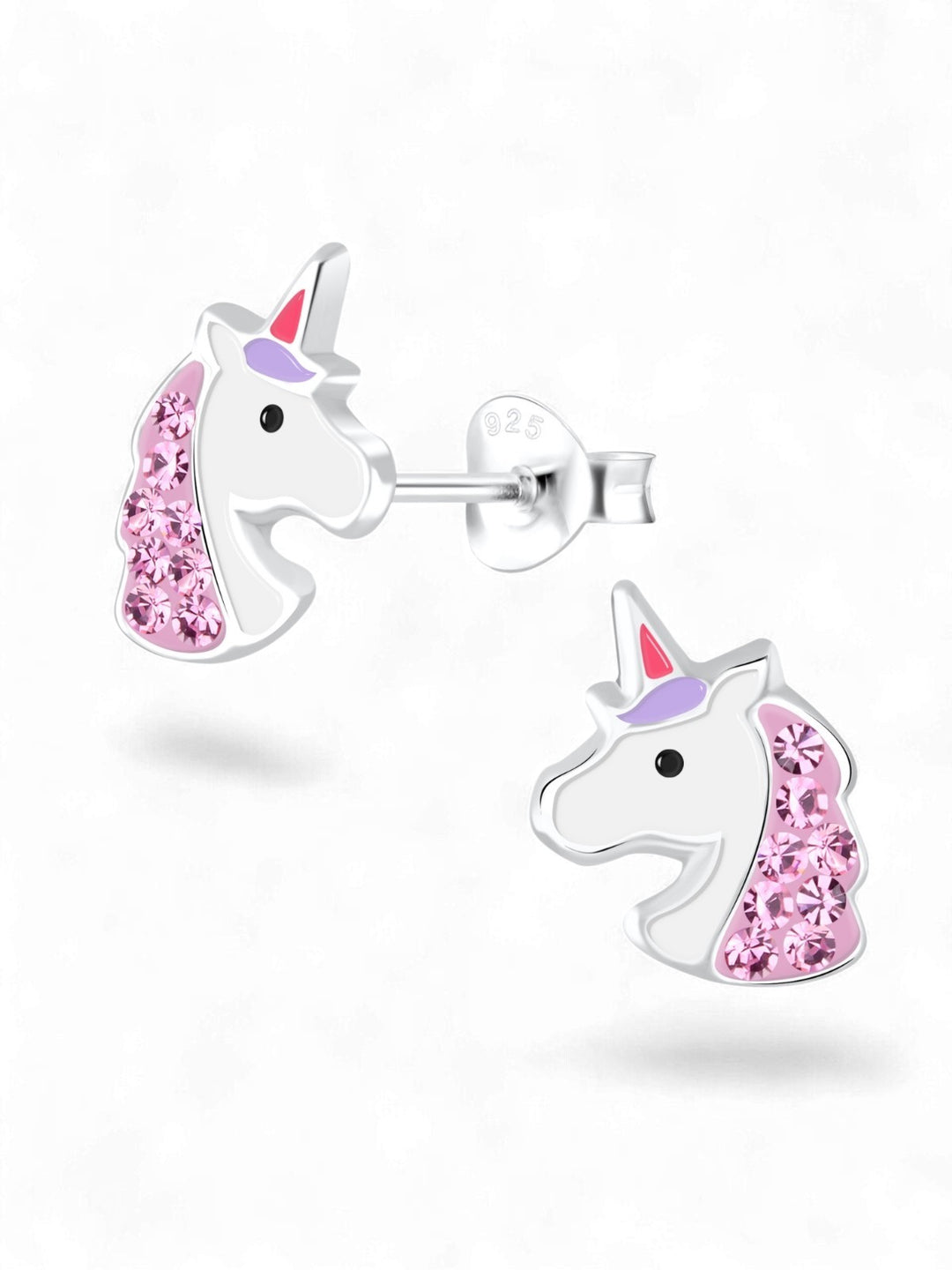 Sterling Silver Stud Earrings Pink Unicorn