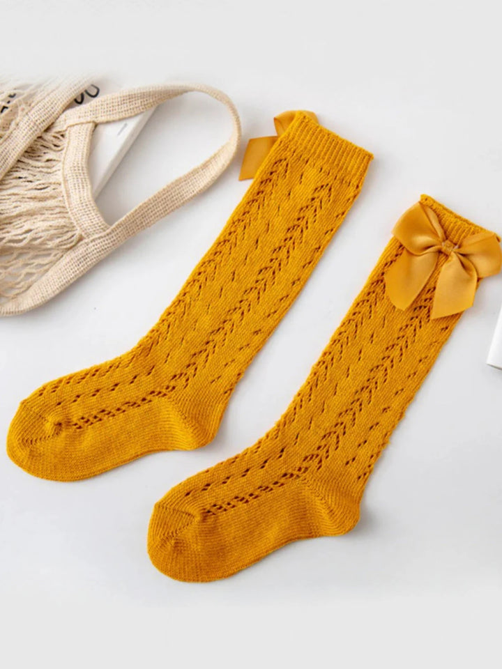 Hello, Sunshine! Eyelet Knit Knee-High Socks Mia Belle Girls