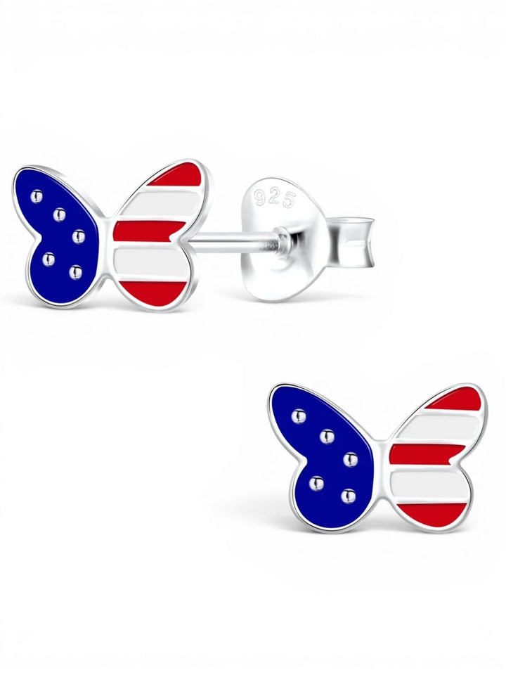 Sterling Silver USA Flag Butterfly Stud Earrings Mia Belle Girls