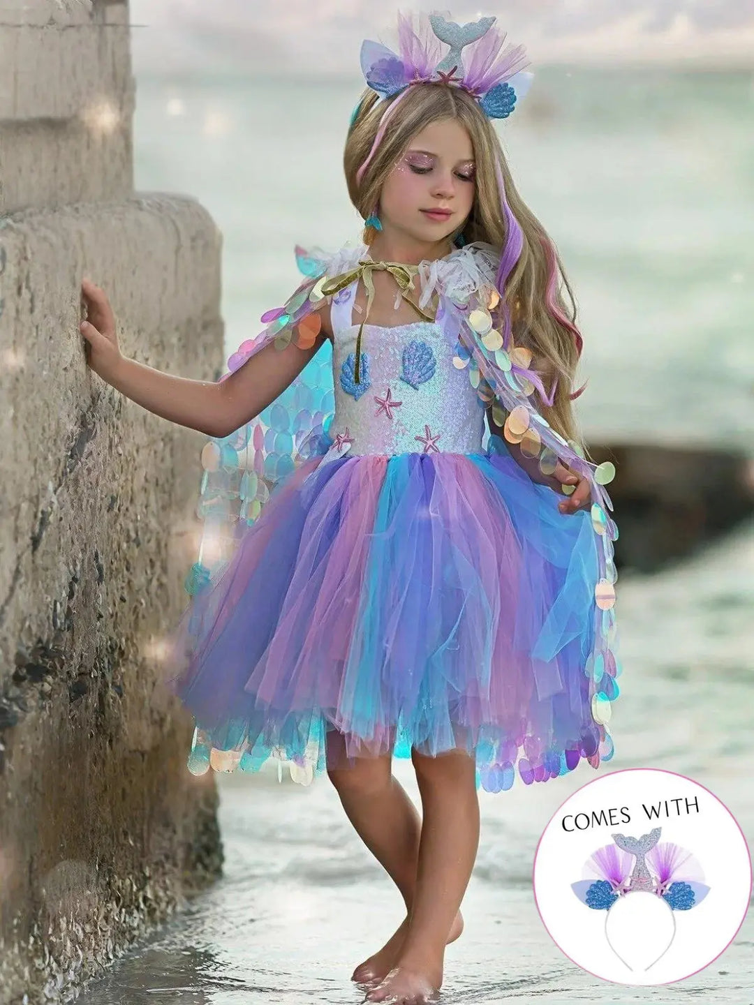 Girls Deluxe Mermaid Unicorn Costume Dress with Headband Mia Belle Girls