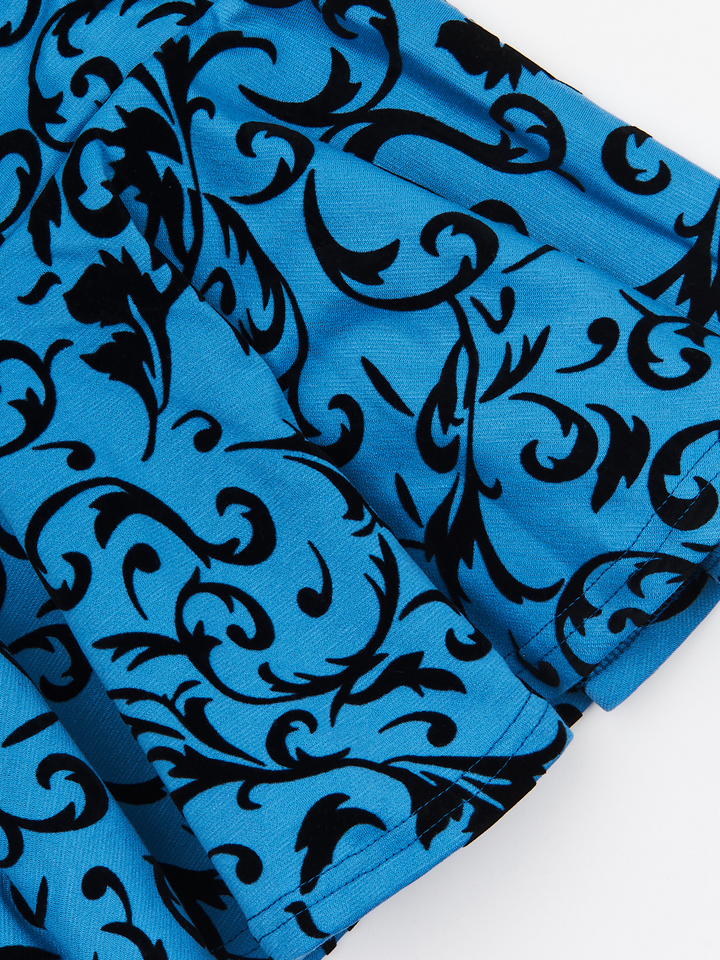 Kids Couture x Mia Belle Girls Blue Black Velvet Brocade Vine Dress