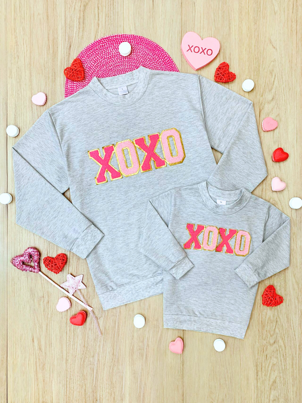 Mommy and Me "XOXO" Embroidered Chenille Patch Sweatshirt Mia Belle Girls