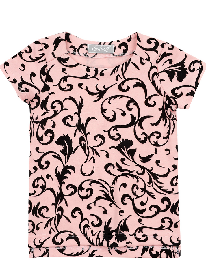 Kids Couture x Mia Belle Girls Pink Black Velvet Brocade Vine Top