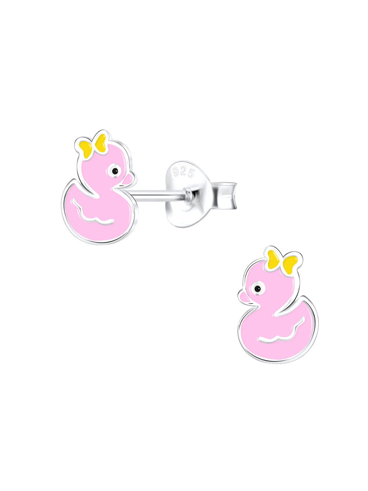 Sterling Silver Stud Earrings Pink Duck