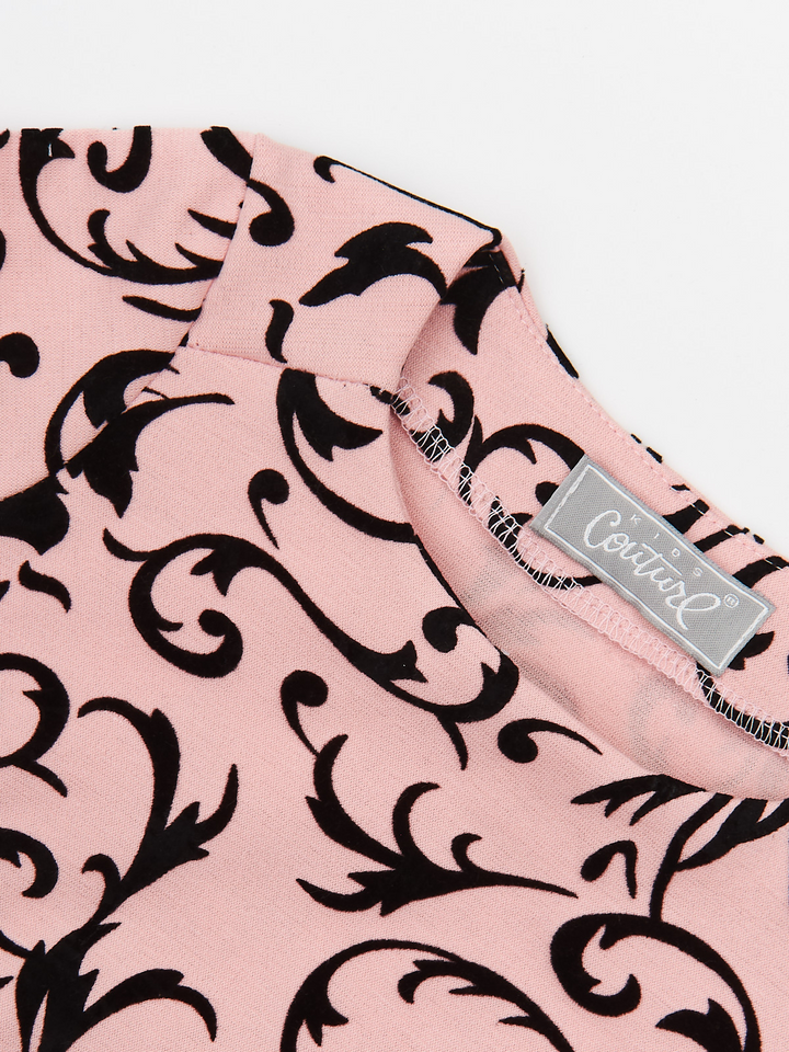 Kids Couture x Mia Belle Girls Pink Black Velvet Brocade Vine Top
