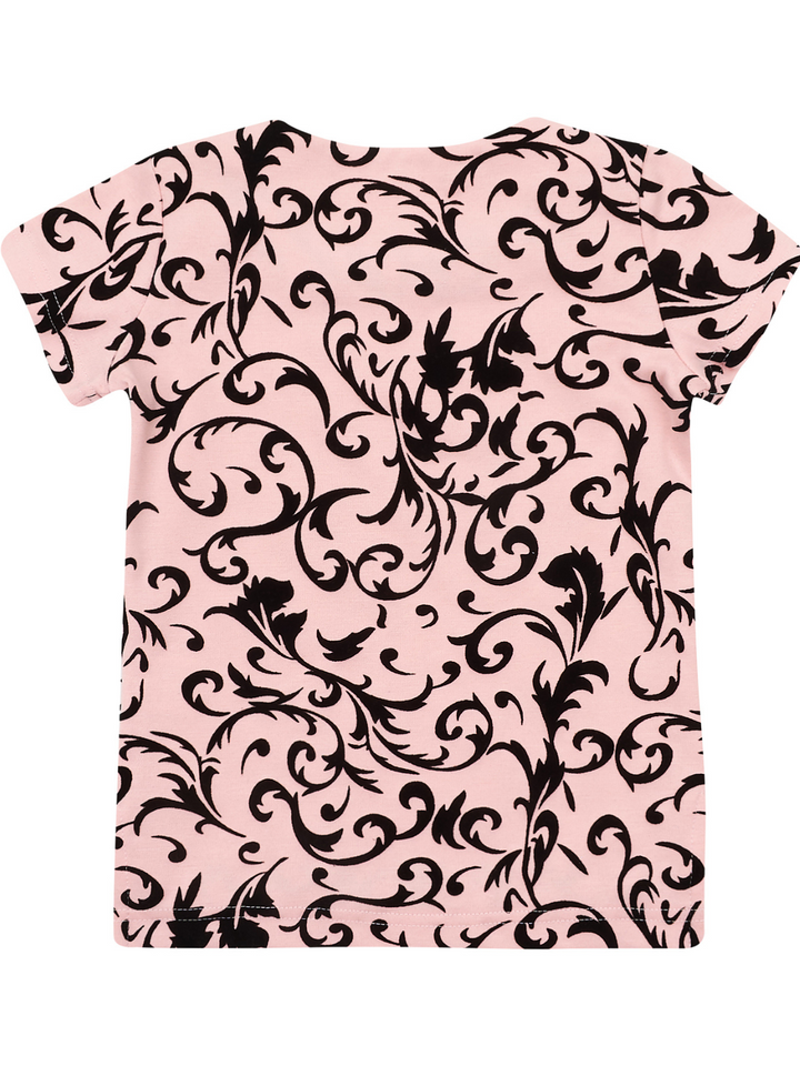 Kids Couture x Mia Belle Girls Pink Black Velvet Brocade Vine Top