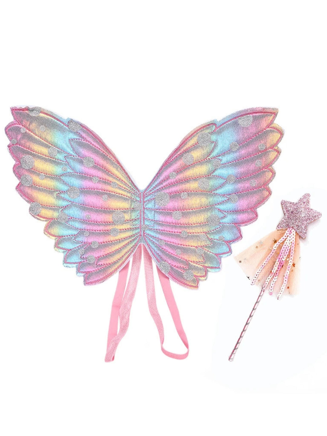 Pastel Rainbow Fairy Wings & Magic Wand Accessory Set