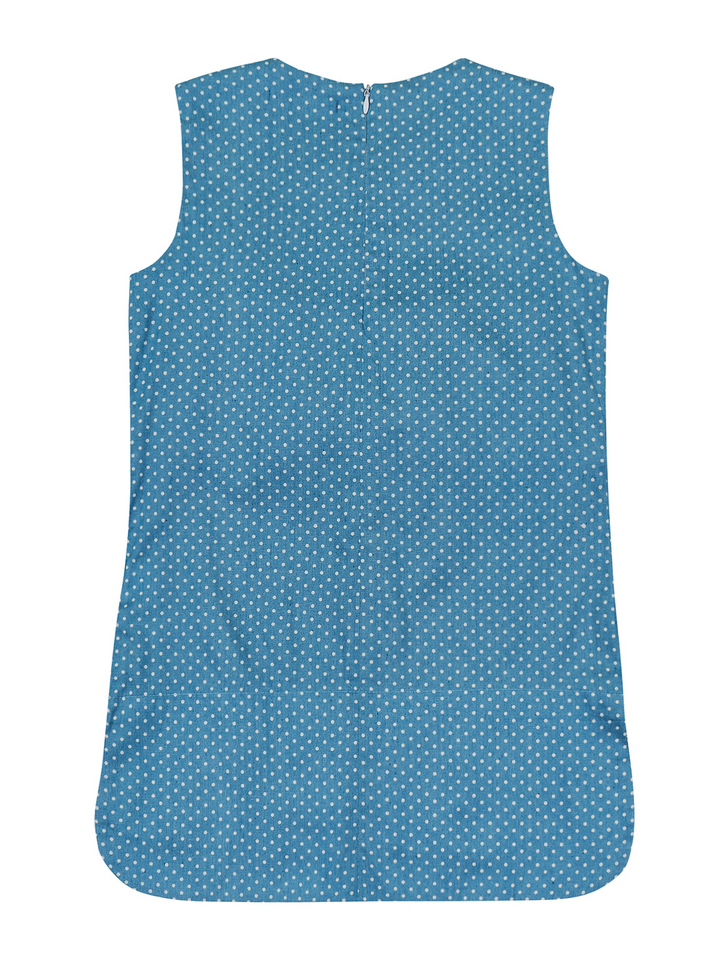 Kids Couture x Mia Belle Girls Blue Ruffle Bib Polka Dot Midi Dress