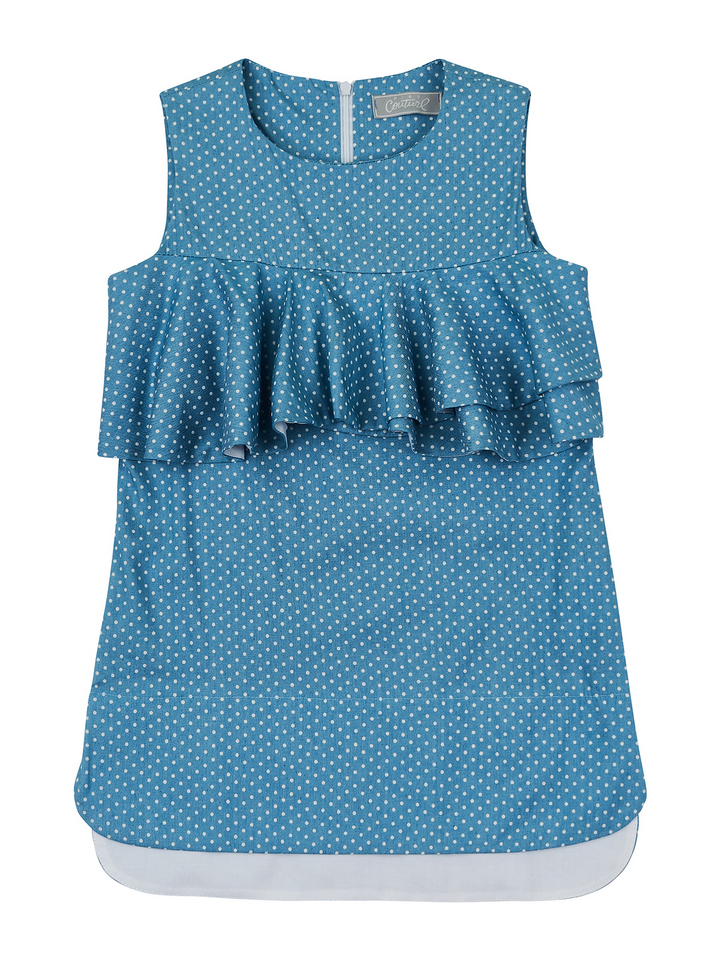 Kids Couture x Mia Belle Girls Blue Ruffle Bib Polka Dot Midi Dress