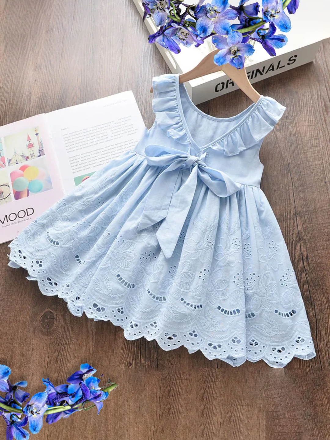 Breezy Baby Doll Eyelet Ruffle Dress Light Blue / 5Y