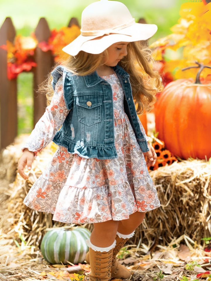Always In Bloom Denim Vest and Floral Dress Set Mia Belle Girls