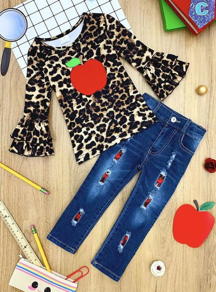 First Day of School | Leopard Top & Patched Jeans | Mia Belle Girls