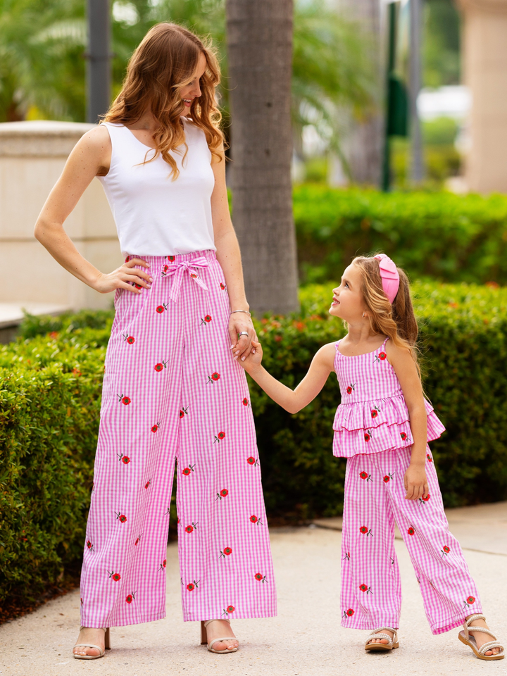 Mommy and Me Sweet Bloom Gingham Embroidered Set