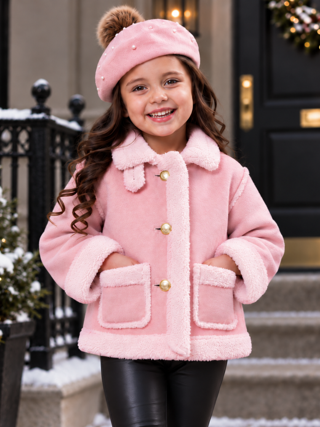 Girls Cozy Blush Faux Fur Trim Winter Jacket