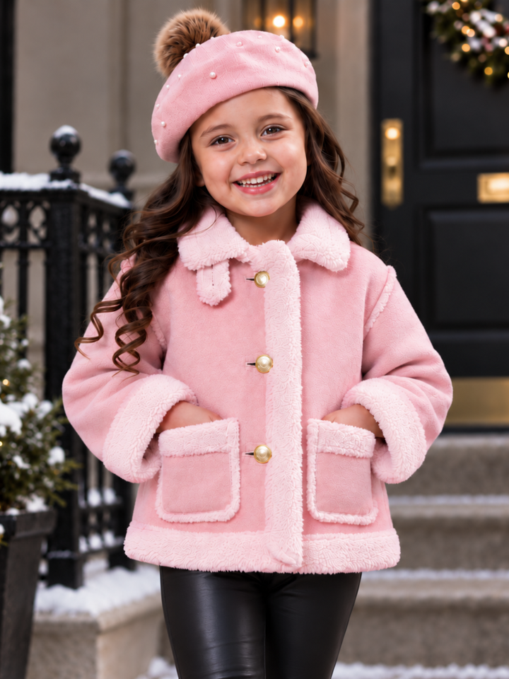 Girls Cozy Blush Faux Fur Trim Winter Jacket