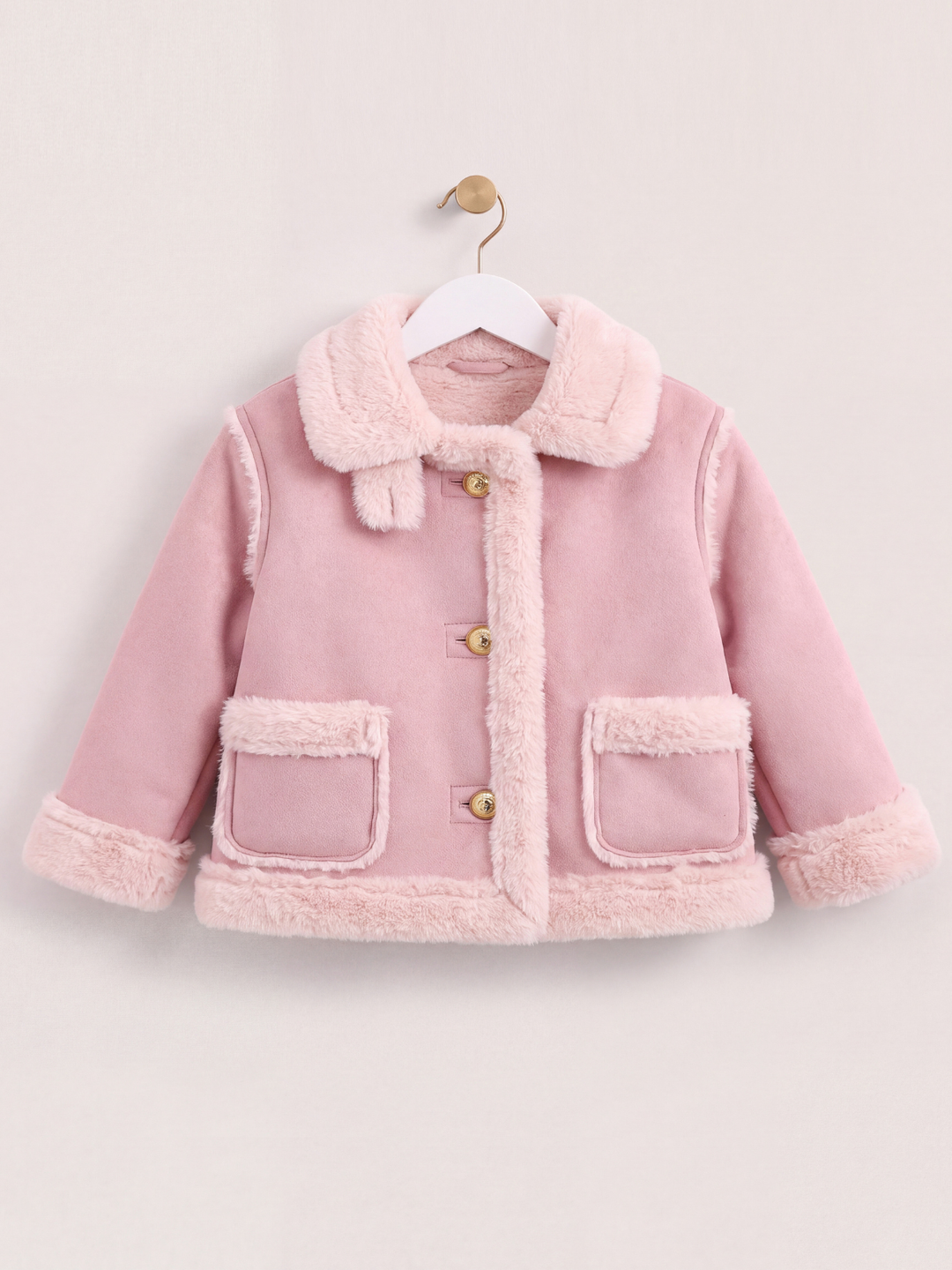Girls Cozy Blush Faux Fur Trim Winter Jacket