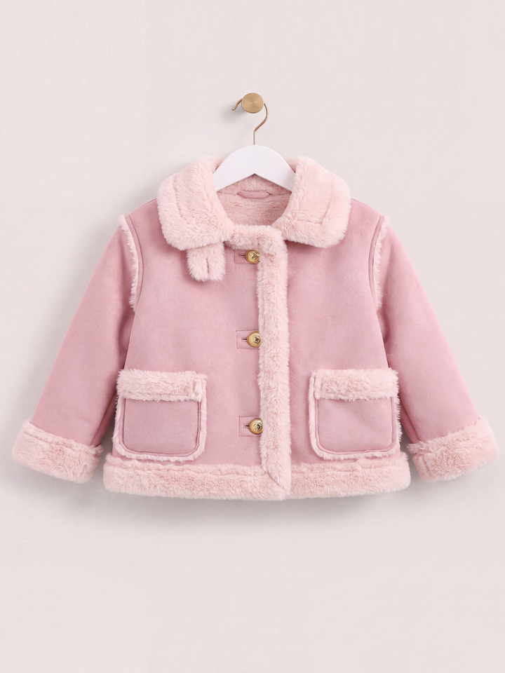Girls Cozy Blush Faux Fur Trim Winter Jacket