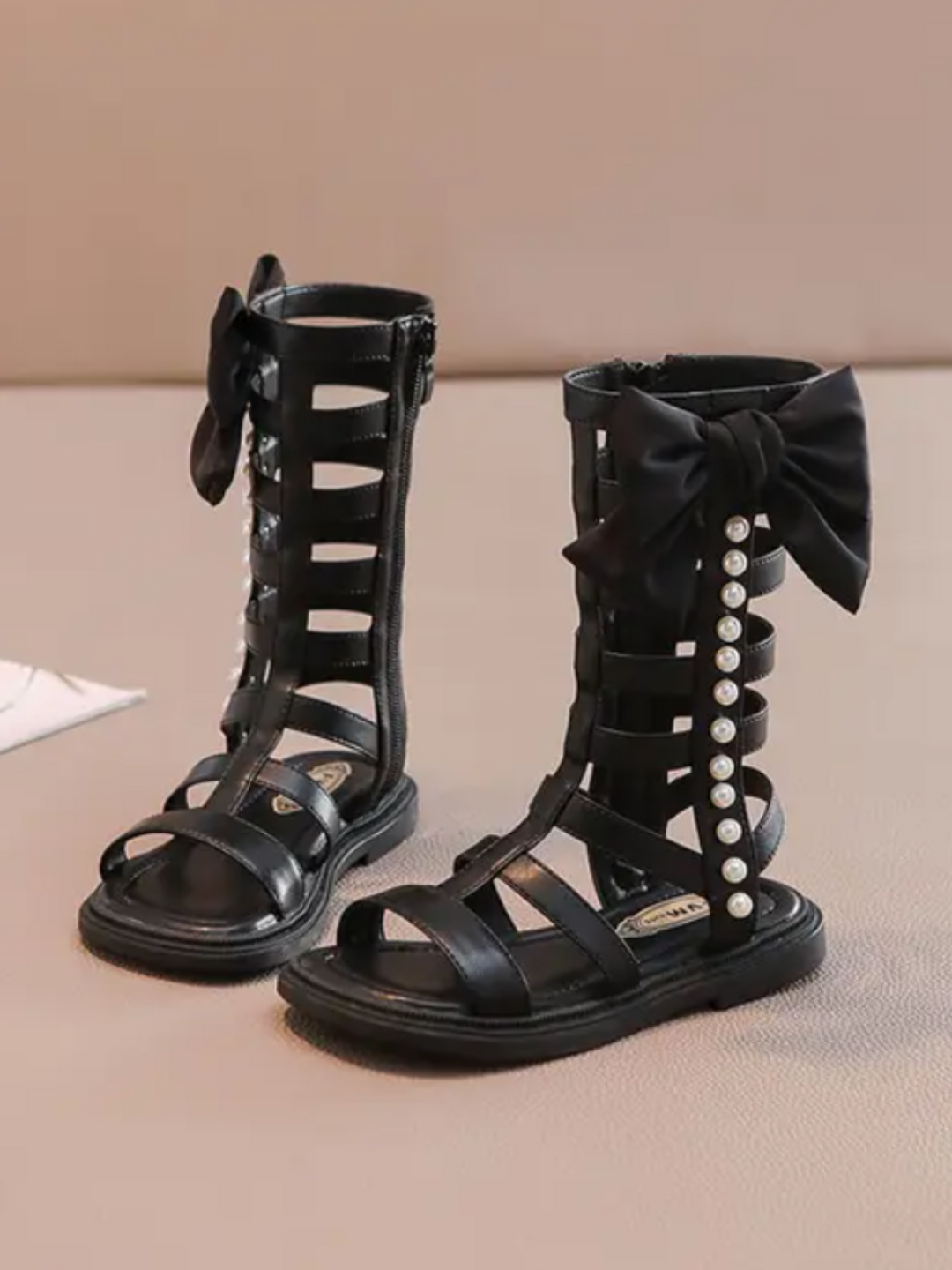 Bow-Embellished Pearl Gladiator Sandals By Liv and Mia Mia Belle Girls