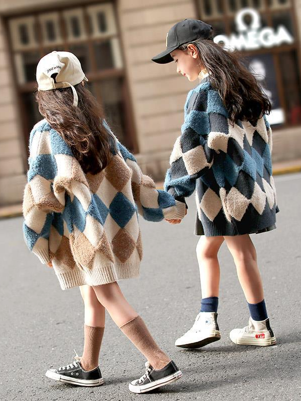 Sweaters & Cardigans | Diamond Plaid Large Cardigan | Mia Belle Girls