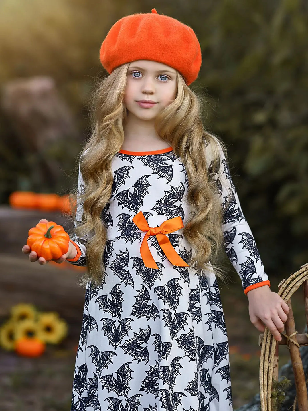 Girls Halloween Dress | Boho Bat Print Maxi Dress - Mia Belle Girls