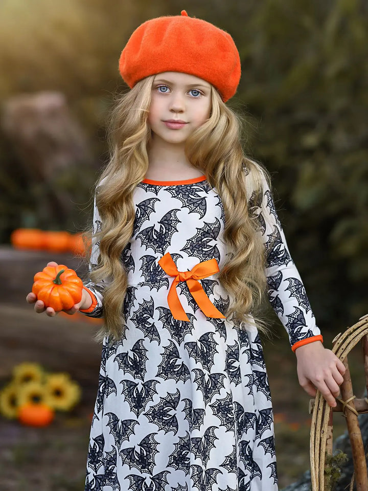 Girls Halloween Dress | Boho Bat Print Maxi Dress - Mia Belle Girls