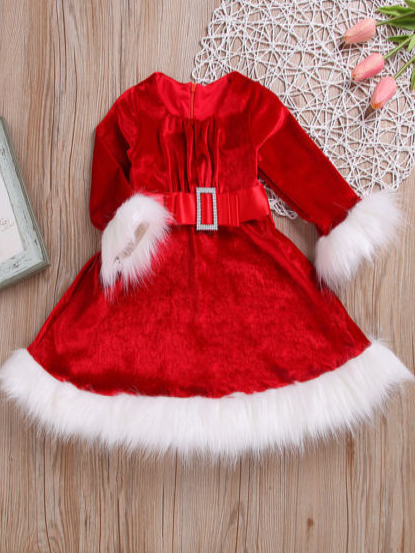 Santa Baby Velvet Faux Fur Dress