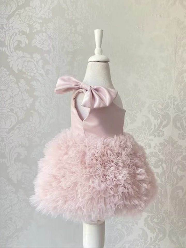One Shoulder Bow Ruffle Tulle Dress